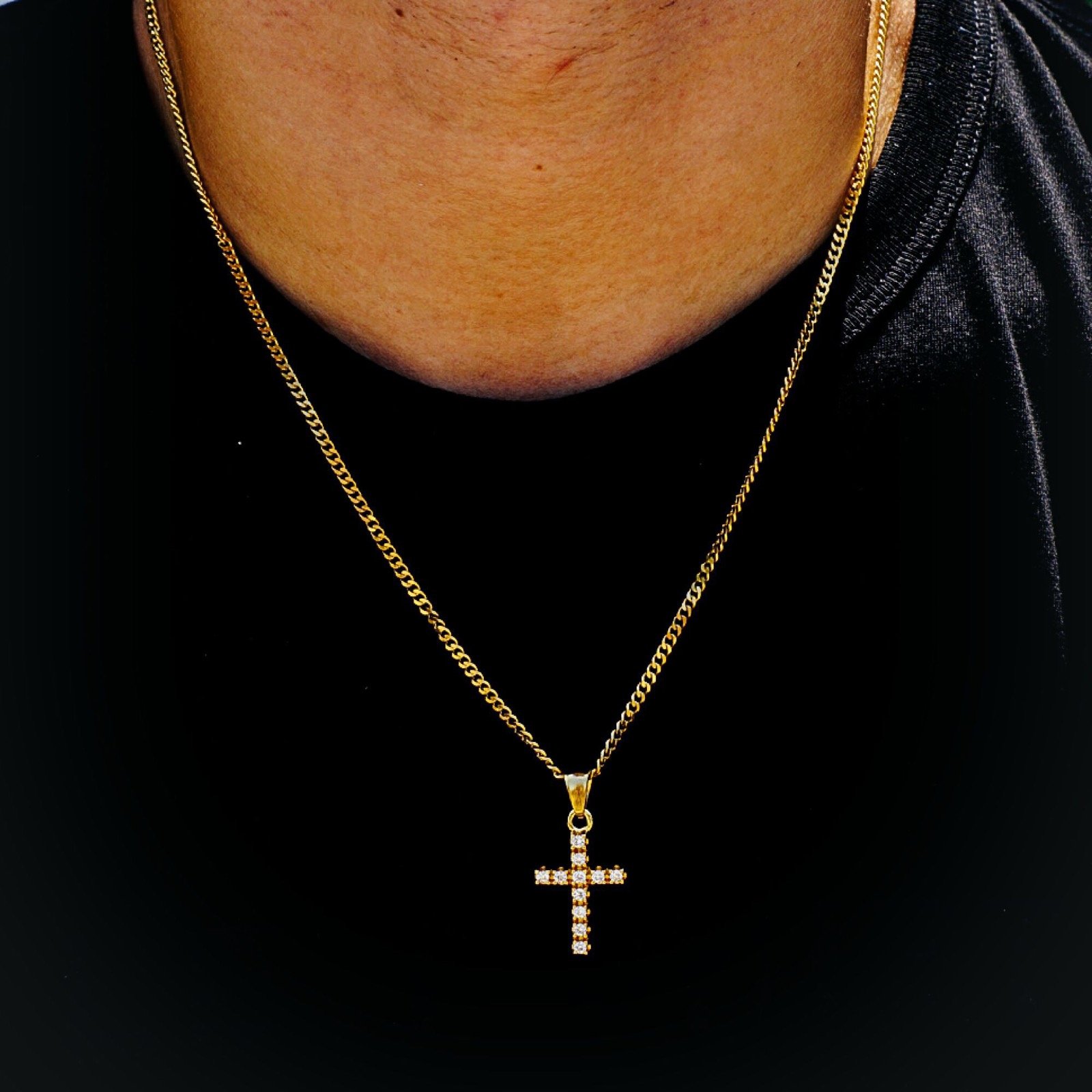 TIP CROSS Steel Micro Necklace featuring a sparkling Cubic Zirconia pendant on a solid Cuban chain.